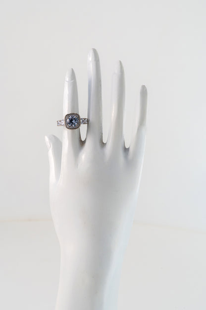 Pure 925 Silver Cushion Halo Five-Stone Engagement Ring – Size 12