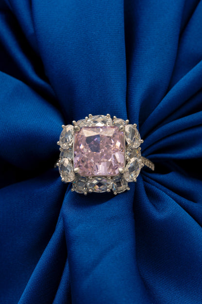 Pure 925 Silver Pink Radiance Halo Ring – Size 15