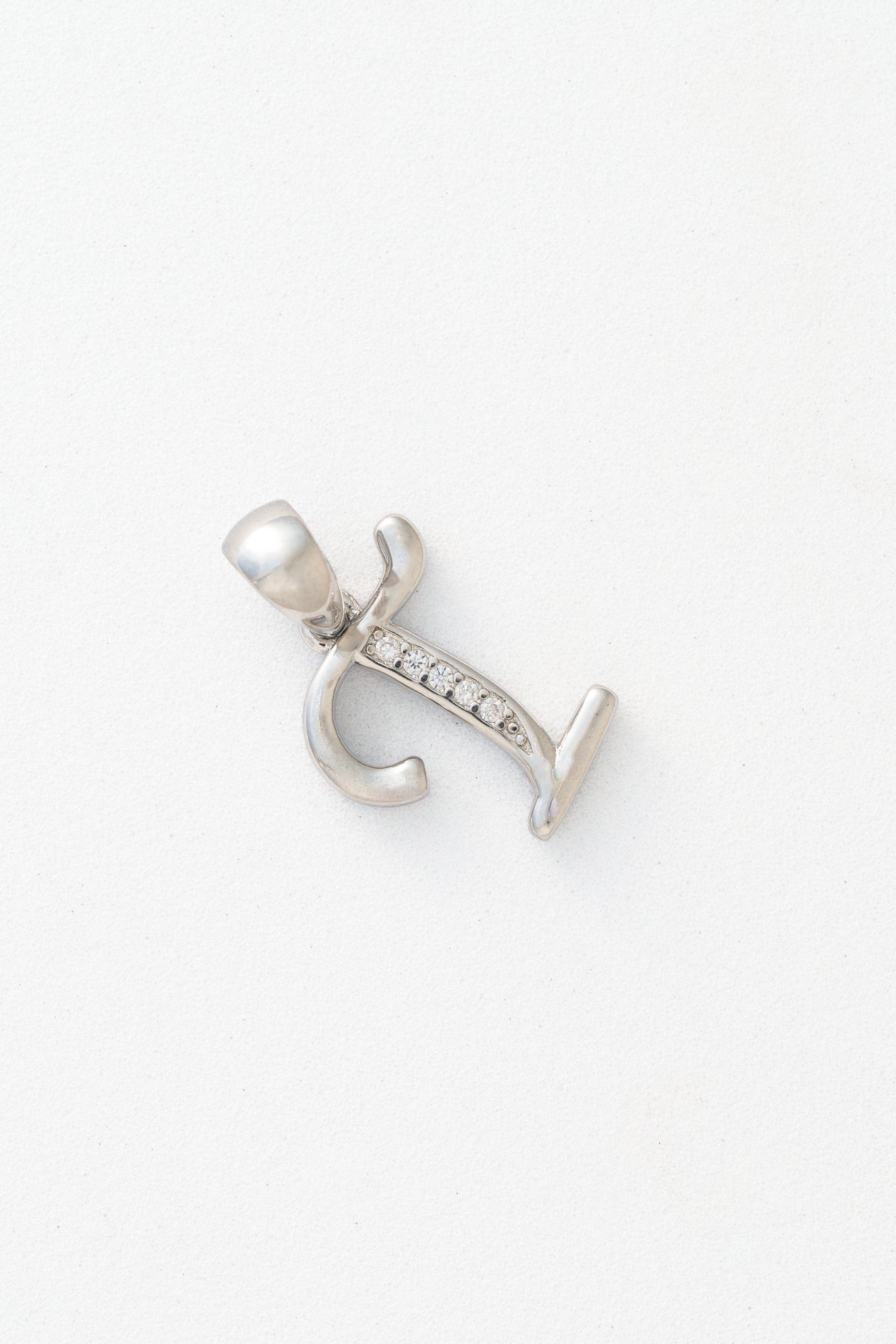 Pure 925 Silver Alphabet “T” Initial Pendant with Stone Accents – 20mm × 12mm