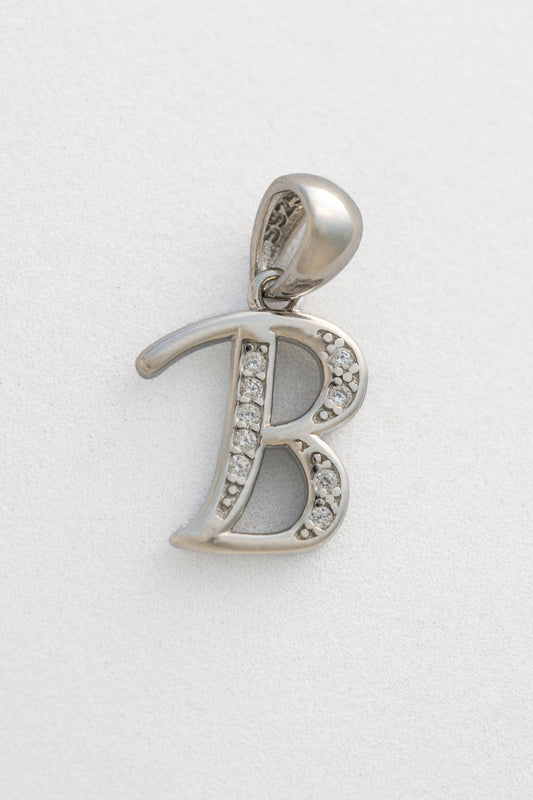 Pure 925 Silver Alphabet “B” Initial Pendant with Stone Accents – 20mm × 9mm