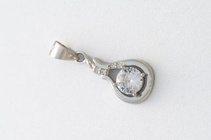 Pure 925 Silver Teardrop Solitaire Pendant with Accent Stones – 23mm × 7mm