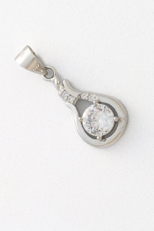 Pure 925 Silver Teardrop Solitaire Pendant with Accent Stones – 23mm × 7mm