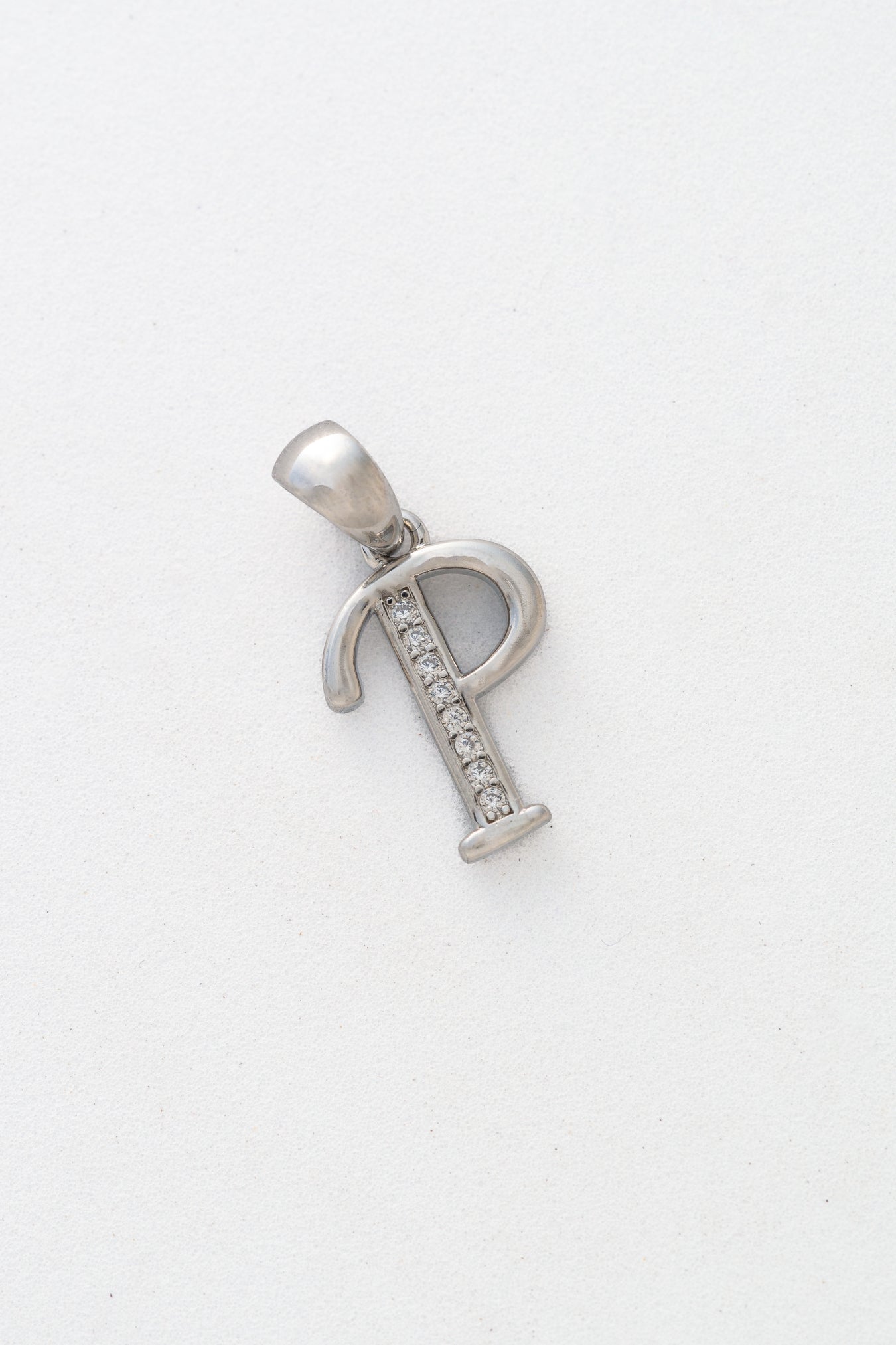 Pure 925 Silver Alphabet “P” Initial Pendant with Stone Accents – 20mm × 11mm