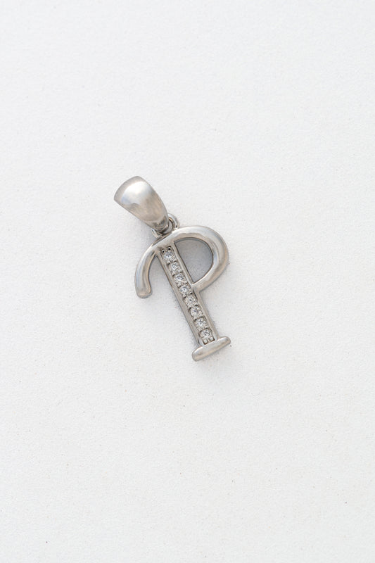Pure 925 Silver Alphabet “P” Initial Pendant with Stone Accents – 20mm × 11mm
