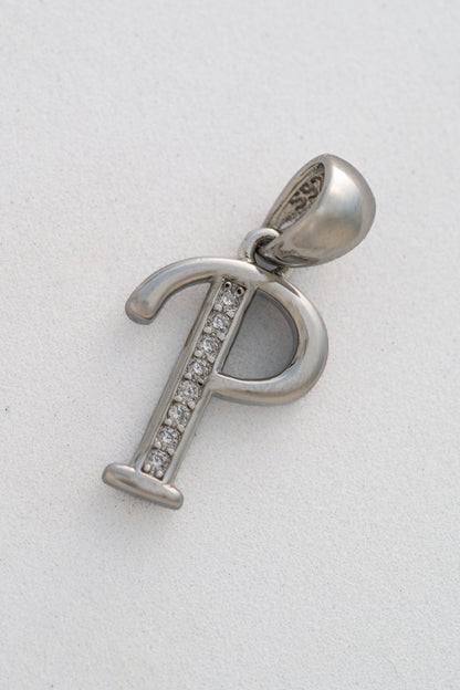 Pure 925 Silver Alphabet “P” Initial Pendant with Stone Accents – 20mm × 11mm