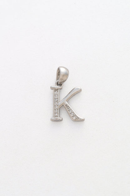 Pure 925 Silver Alphabet “K” Initial Pendant with Stone Accents – 22mm × 12mm