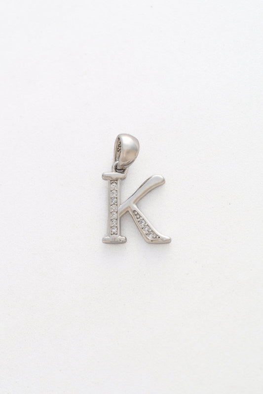 Pure 925 Silver Alphabet “K” Initial Pendant with Stone Accents – 22mm × 12mm