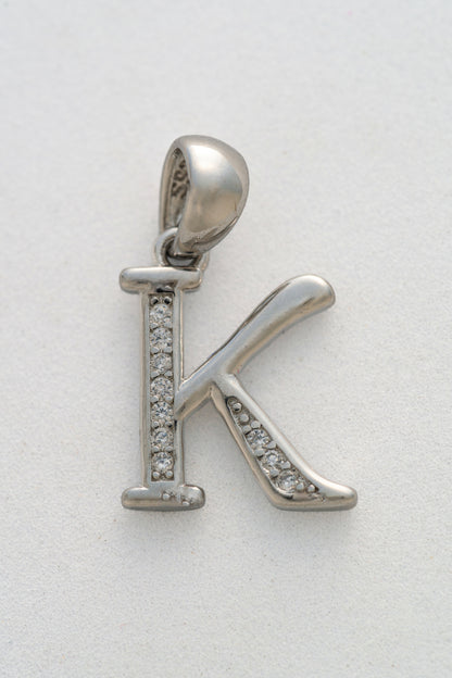 Pure 925 Silver Alphabet “K” Initial Pendant with Stone Accents – 22mm × 12mm