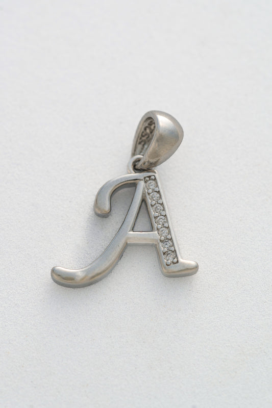 Pure 925 Silver Alphabet “A” Initial Pendant with Stone Accents – 20mm × 15mm