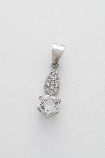 Pure 925 Silver Teardrop Accent Pendant with Solitaire Stone – 22mm × 6mm