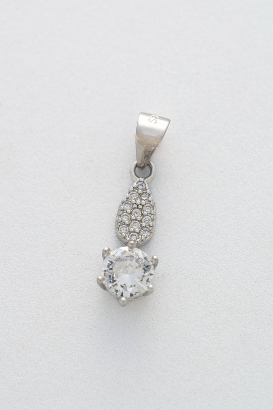 Pure 925 Silver Teardrop Accent Pendant with Solitaire Stone – 22mm × 6mm