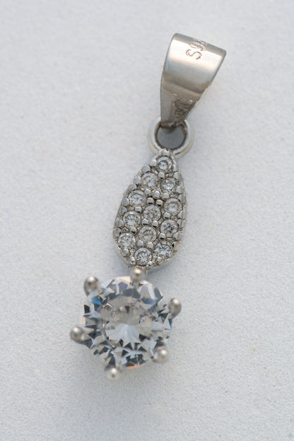 Pure 925 Silver Teardrop Accent Pendant with Solitaire Stone – 22mm × 6mm
