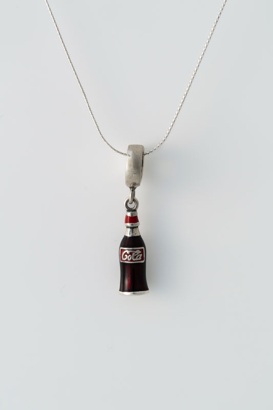 Pure 925 Silver Mini Cola Bottle Pendant with Enamel Detailing – 30mm × 6mm